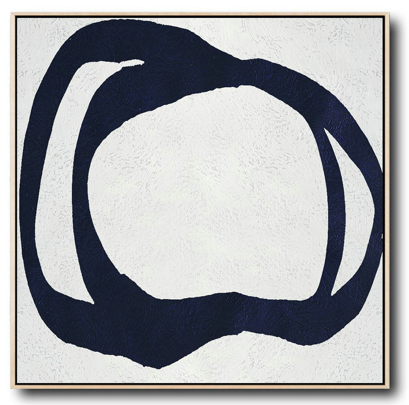 Large Abstract Painting,Hand Painted Navy Minimalist Painting On Canvas,Contemporary Art Canvas Painting